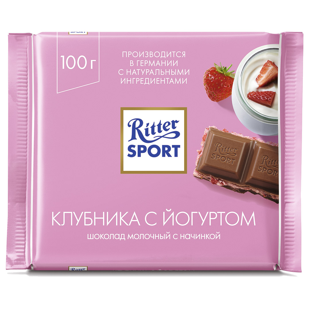 Шоколад молочный Ritter SPORT "Клубника с йогуртом" 100 гр