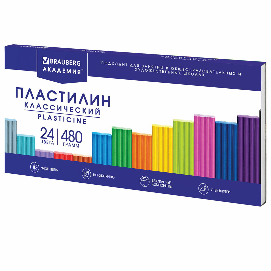 Купить Пластилин Brauberg "Академия классическая", 24 цвета, со стеком ...