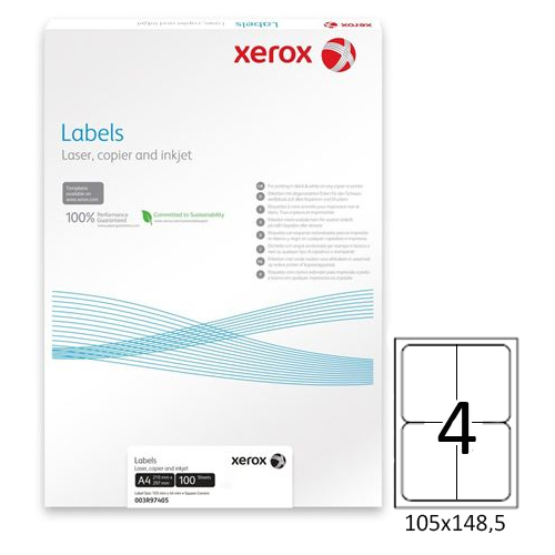 Купить Этикетка самоклеящаяся Xerox Labels, A4, размер 105*148,5 мм, 4 этикетки, матовая, 100