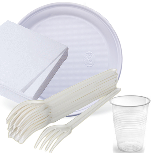 Купить  пластиковой посуды на 6 персон (вилки, салфетки, стаканы .