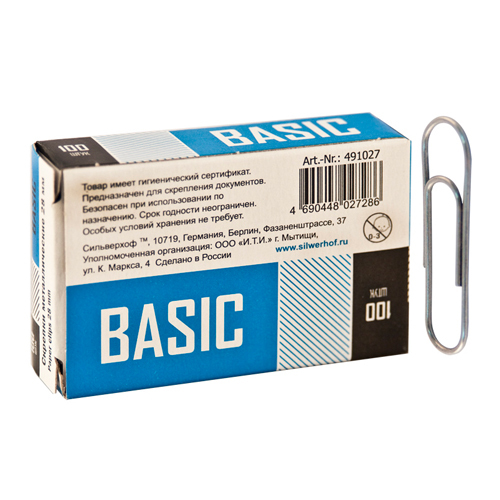 Купить Скрепки канцелярские Basic, 28 мм, 100 шт., металлические: в ...