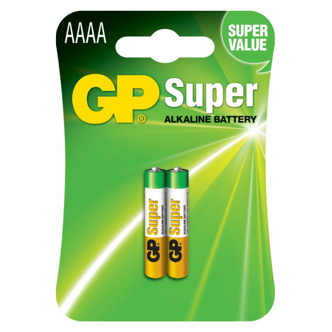 Батарейки GP Super AAAA, LR61, 1.5V, алкалиновые, 2 шт./уп, цена за упаковку