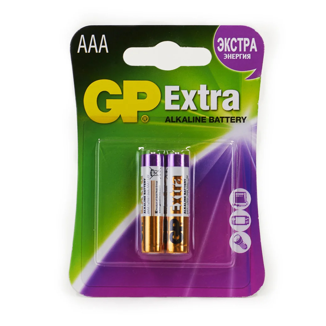 Батарейки GP Extra мизинчиковые АAA LR03 24AX, 1.5V, алкалиновые, 2 шт./уп, цена за упаковку