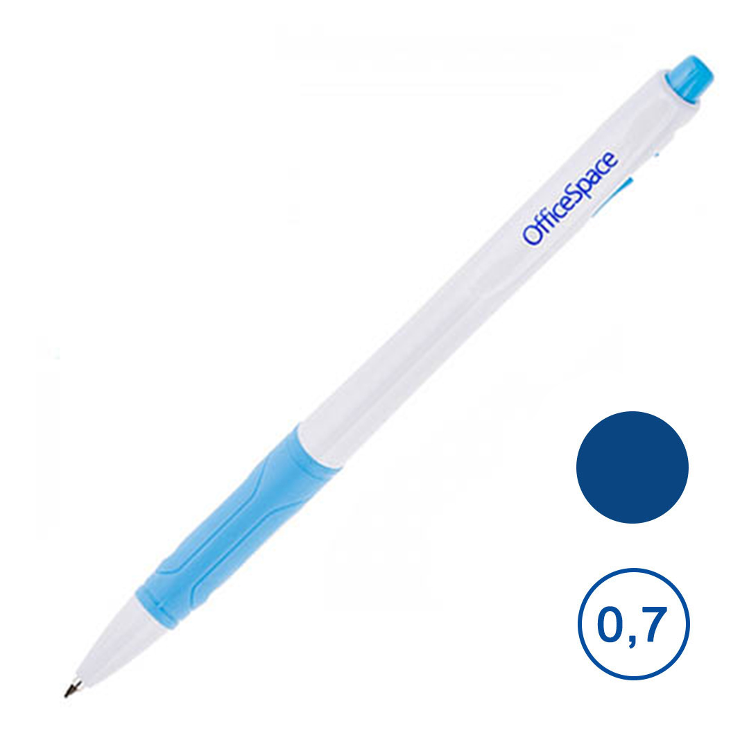 Купить Ручка шариковая автоматическая OfficeSpace, 0,7 мм, корпус белый .