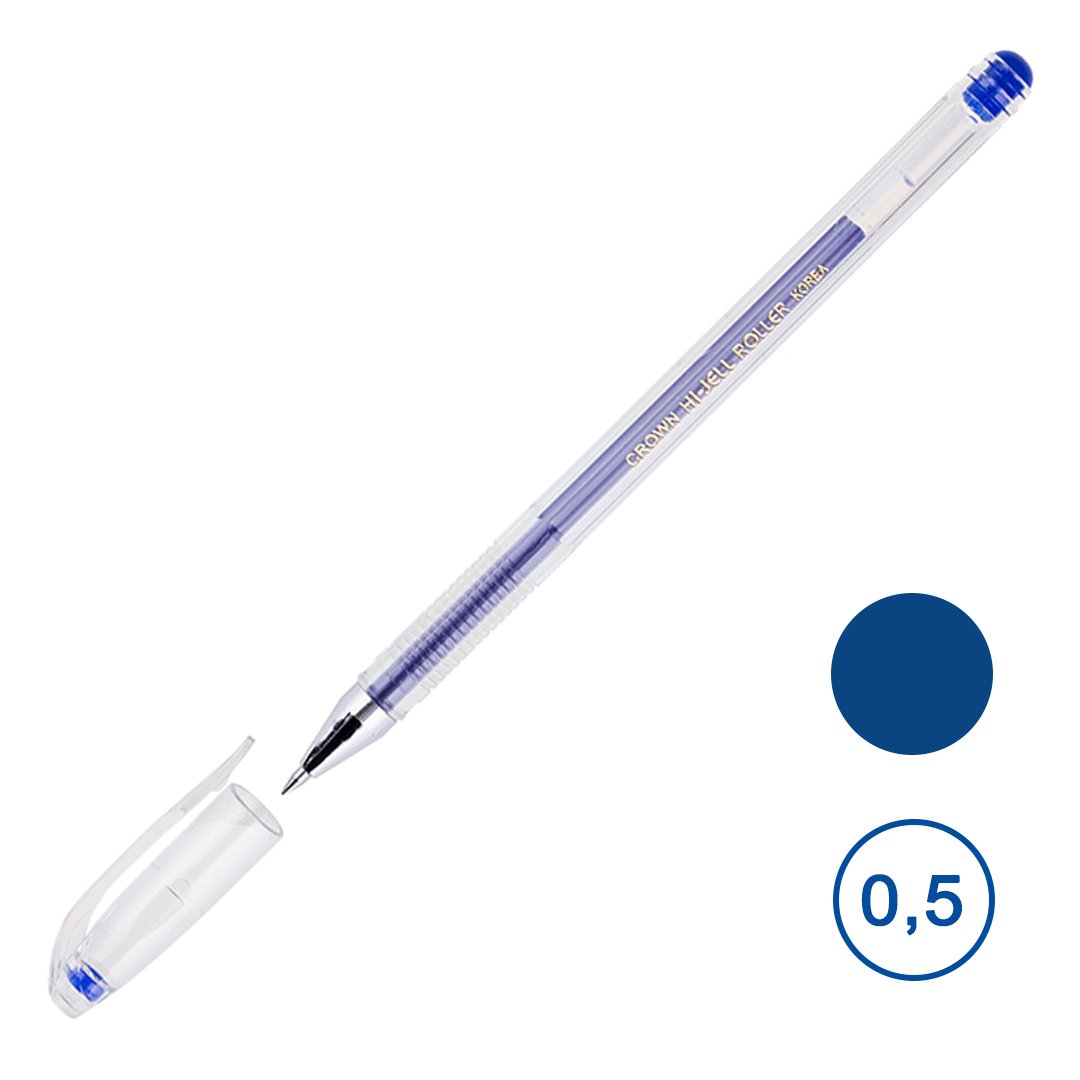Ручка гелевая Crown "Hi-Jell", 0,5 мм, синяя, цена за штуку