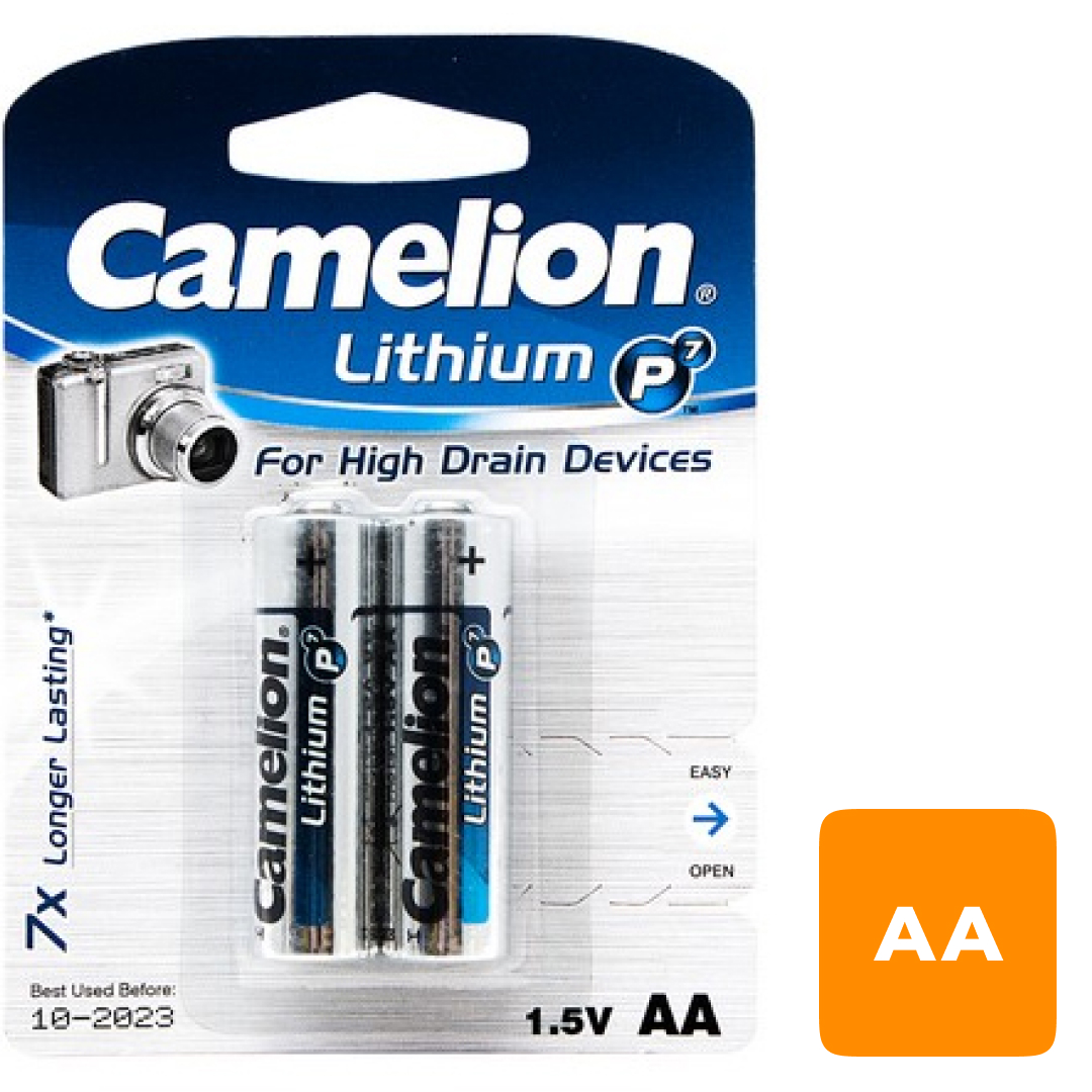 Батарейки Camelion Lithium P7 пальчиковые AA FR6-BP2, 1.5V, 2 шт./уп, цена за упаковку