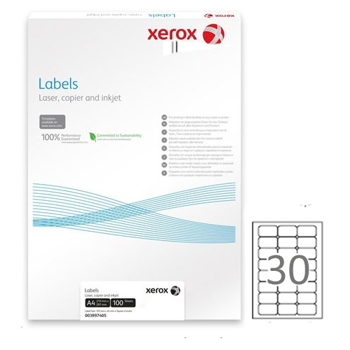 Купить Этикетка самоклеящаяся Xerox Labels, A4, размер 70*29,6 мм, 30 этикеток, матовая, 100