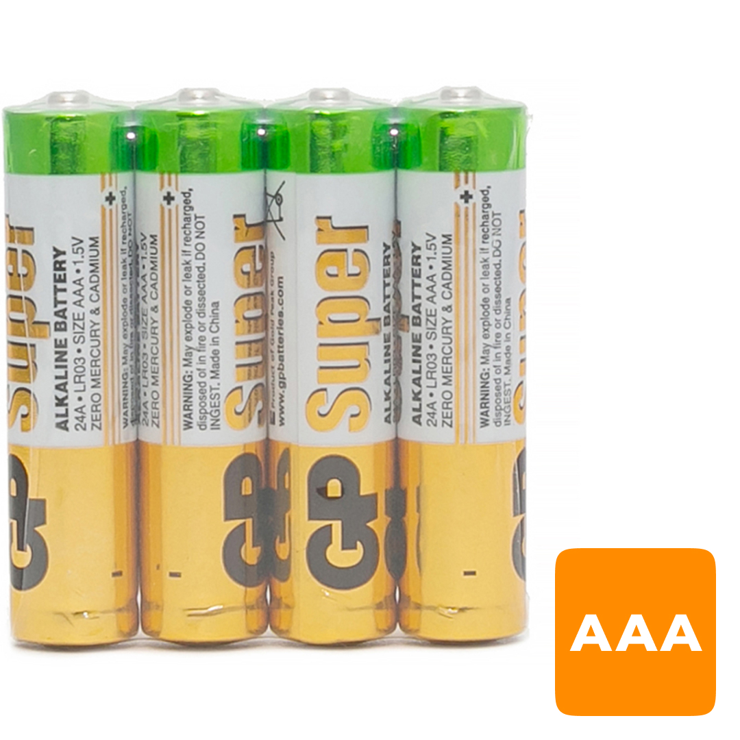 Батарейки GP Super мизинчиковые АAA LR03 24A, 1.5V, алкалиновые, 4 шт./уп, в пленке