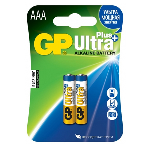 Батарейки GP Ultra Plus мизинчиковые АAA LR03 24AUP, 1.5V, алкалиновые, 2 шт./уп, цена за упаковку